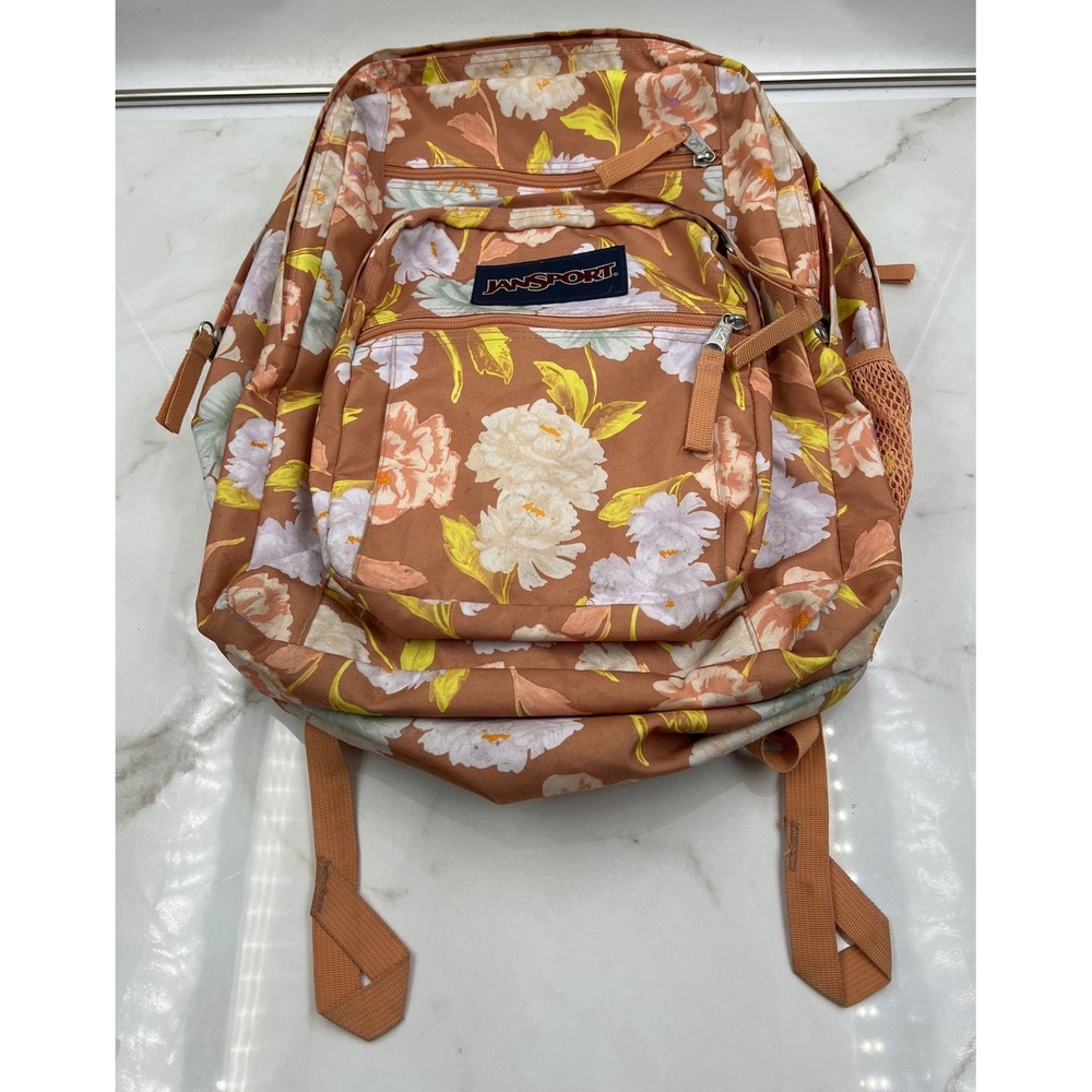Jansport Backpack Big Student Terracotta Orange Floral Print School Bag Travel